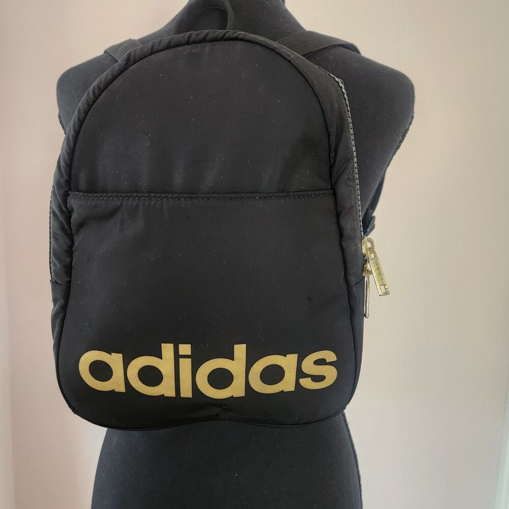 EUC Adidas Core Mini Backpack Black with Gold Metallic Lettering Logo